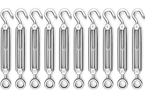 Muzata 10 Pack M4 Turnbuckle Hook and Eye Turnbuckles for Cable Wire T304 Stainless Steel Cable Tensioner Heavy Duty Wire Rope Kit for DIY String Light Picture Hanging Tension CN09