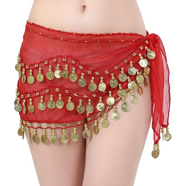 Amazon.com: Belly Dance Hip Scarf, Red Dancer Outfit Skirt  display picture 1