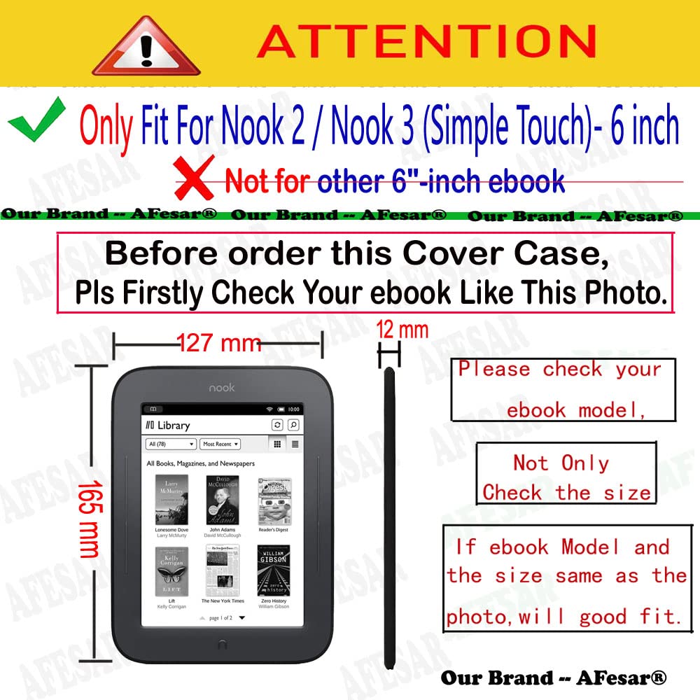 Fesar Barnes & Noble Nook Simple Touch eBook Reader GlowLight Cover Case, Folio Premium PU Leather Pocket Cover for Nook 2 & 3 Ebook Case (Wine Red)