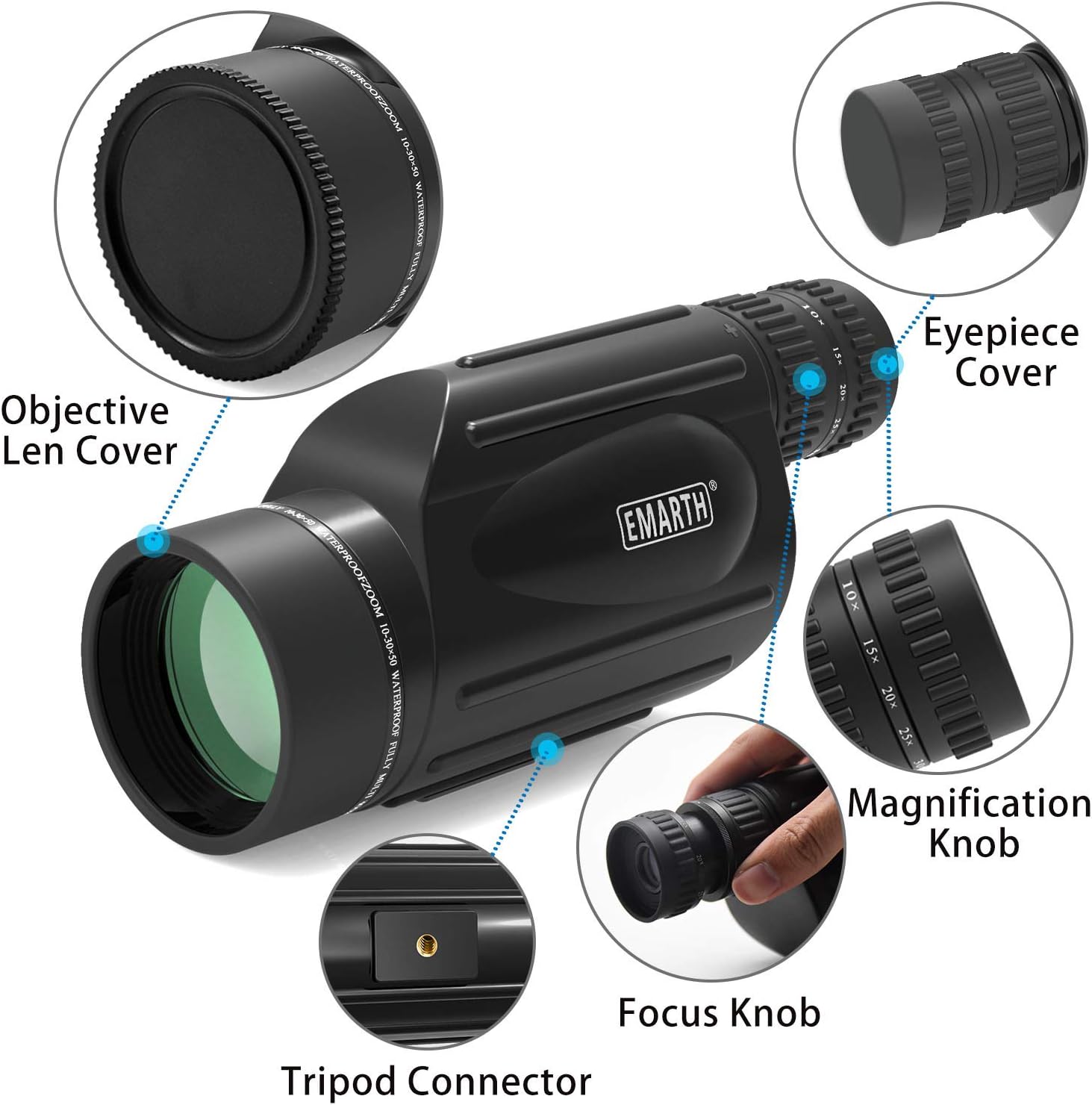 Emarth High Power 10-30X50 Zoom Monocular Telescope BAK4 Prism Waterproof Fog Proof Men Gifts for Bird Watching Camping Hunting Wildlife Traveling : Camera & Photo