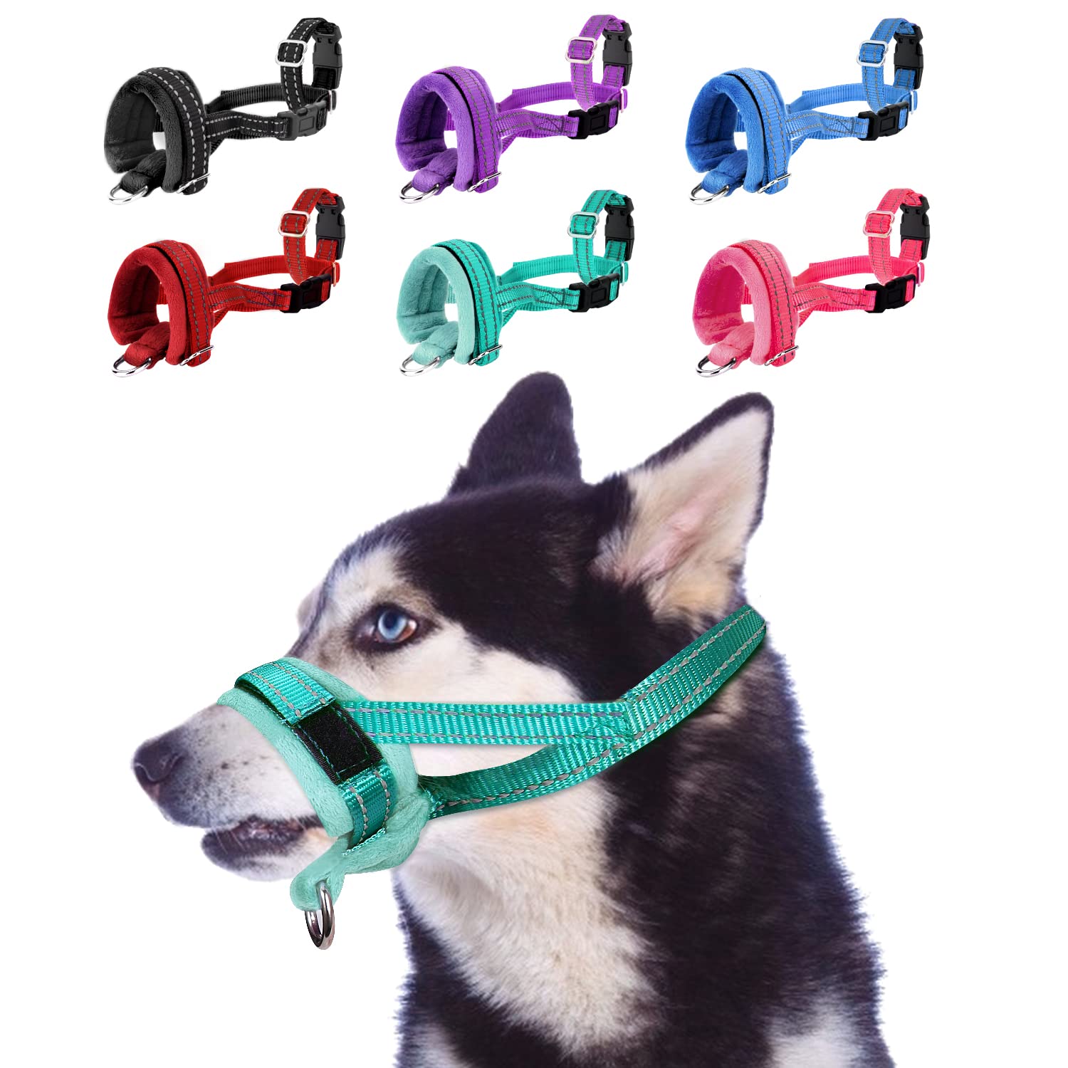 SlowTon Nylon Dog Muzzle, Adjustable Loop, Soft flannel Padding, Comfortable Breathable Secure Quick Fit Muzzles for Small Medium Large Dog, Prevent from Biting, Chewing and Barking