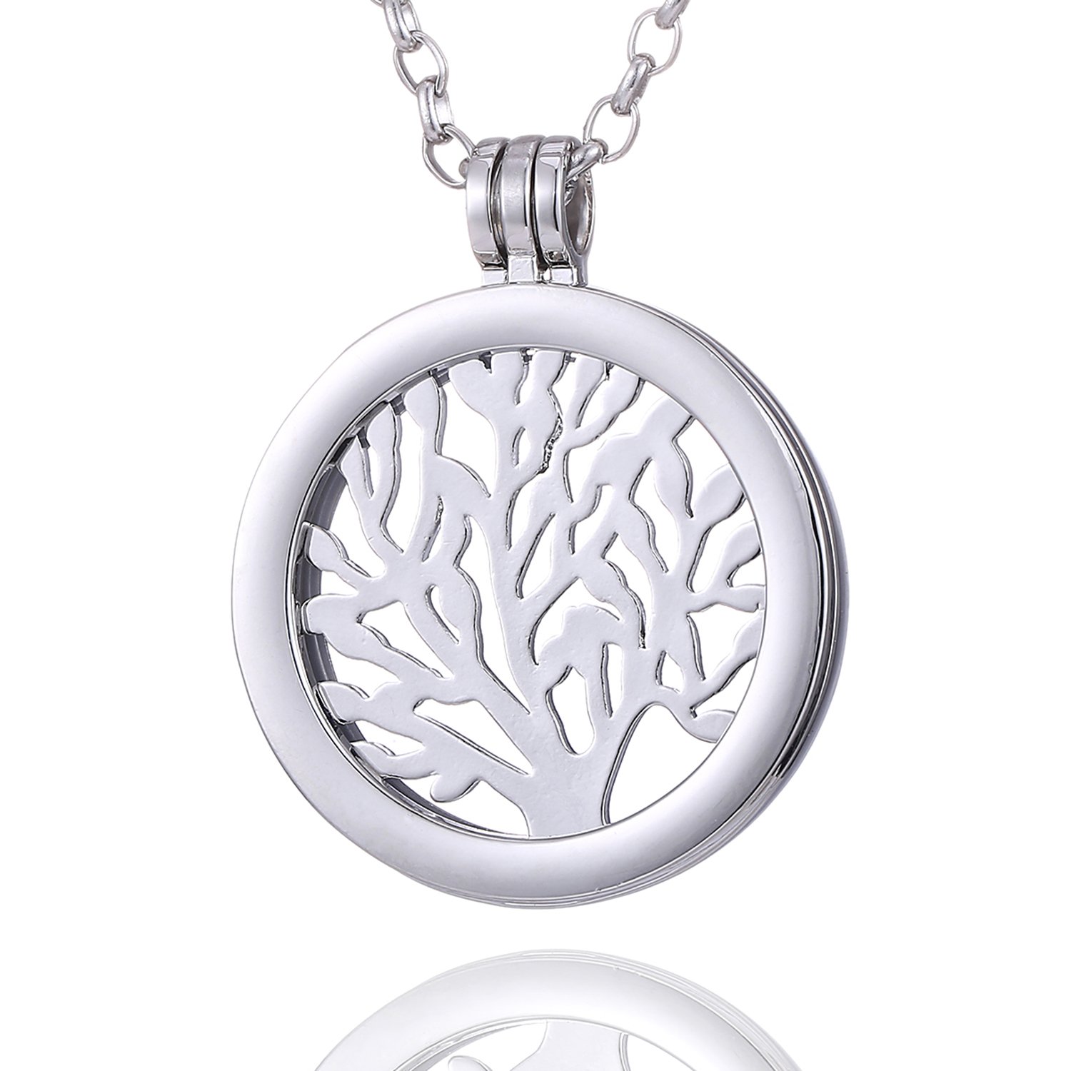 Morella Women Necklace 70 cm 27.5" Stainless Steel with Tree of Live Coin 33 mm 1,3" Silver in a Velvet Jewelry Bag