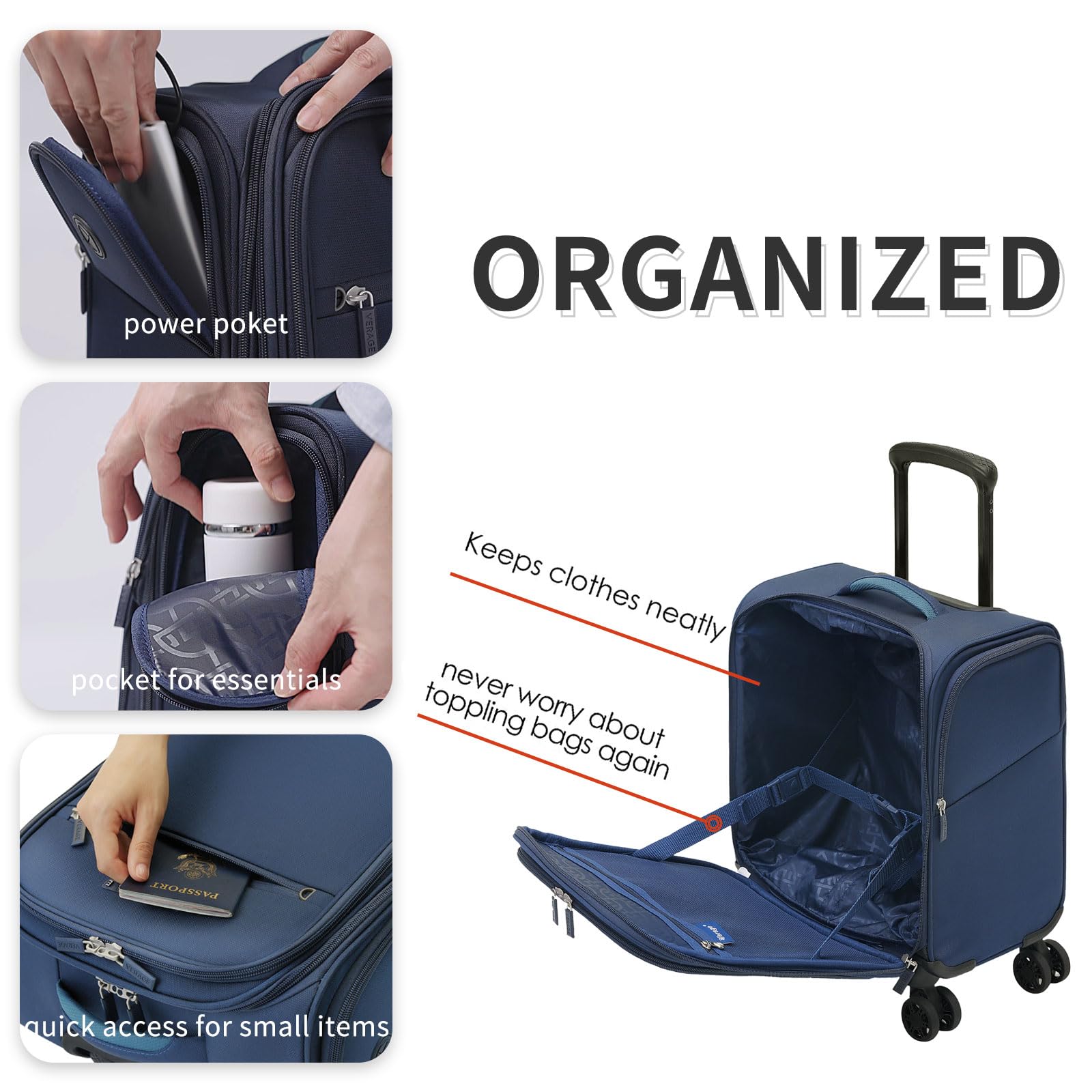 Verage Underseat Carry On Luggage with Wheels & USB Port,14 inch Wheeled Spinner Carry-on Luggages Bags for Airlines, Lightweight Overnight Suitcase for Men Women (14-Inch Compact Underseat Pro)
