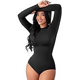 FeelinGirl Lightweight Breathable Bodysuit No Wedgies Smooths Curves Body Suits Women's Bodysuits Long Sleeve Body Suit
