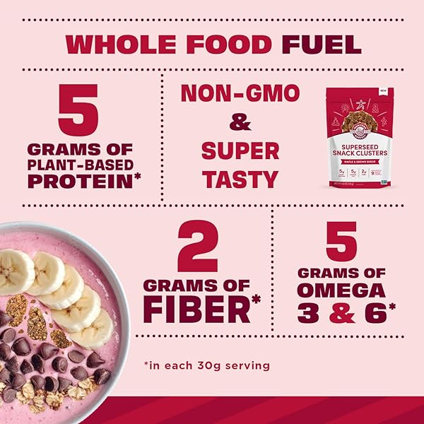 MANITOBA HARVEST SUPERSEED SNACK CLUSTERS, MAPLE & BROWN SUGAR – 4.6OZ – 5G PLANT PROTEIN, 2G FIBER, 5G OMEGA 3 & 6 PER 30G SERVING – EASY 6-IN-1 SUPER SEEDS SNACKS – VEGAN, NON-GMO PROJECT VERIFIED