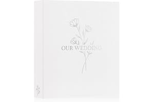 Lanpn Wedding Photo Album 8x10, Each Pack holds 50 Pictures Slip in Pockets Mini Linen Top Loading Wedding Photo Book for Portrait Only 8 x 10 Picture (Flower, White)