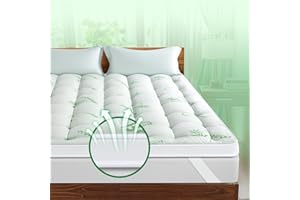 ACNALBOMA Mattress Topper Queen Size,1000 GSM Breathable Extra Thick Pillow Top Cooling Bamboo_ Mattress Pad Cover for Back Pain, 4 Anchor Elastic Bands(60"x80")