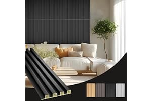 OUZUGIE WPC Acoustic Slat Wall Paneling, 16-Pack 48 x 6 Inches 3D Wall Panels for Interior Wall Decor,Living Room,TV Background,Study Room,Office Spaces,Bedroom,High Grille (Black)