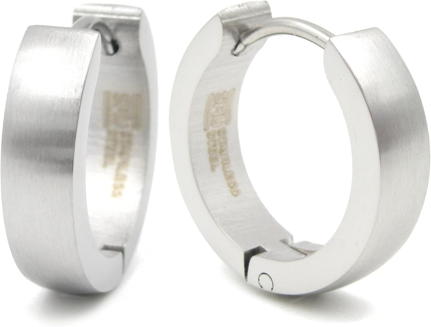 Stainless Steel Curved Face Round Hoop Earrings Gold Black 16mm Diameter