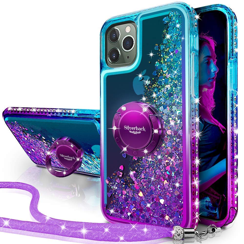 Miss Arts Case for iPhone 11 Pro Max, Girl Silicone Glitter Luxury Bling Glitter with Stand, Liquid Gel Protective Case for Apple iPhone 11 Pro Max 6.5 Inches Purple — image 1