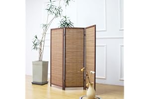 Furnnylane 3 Panel Room Divider Short Folding Screen Divider,Double Sided Bamboo Divider Screen for Room Separation,Brown,47.2" H x 46.1" W