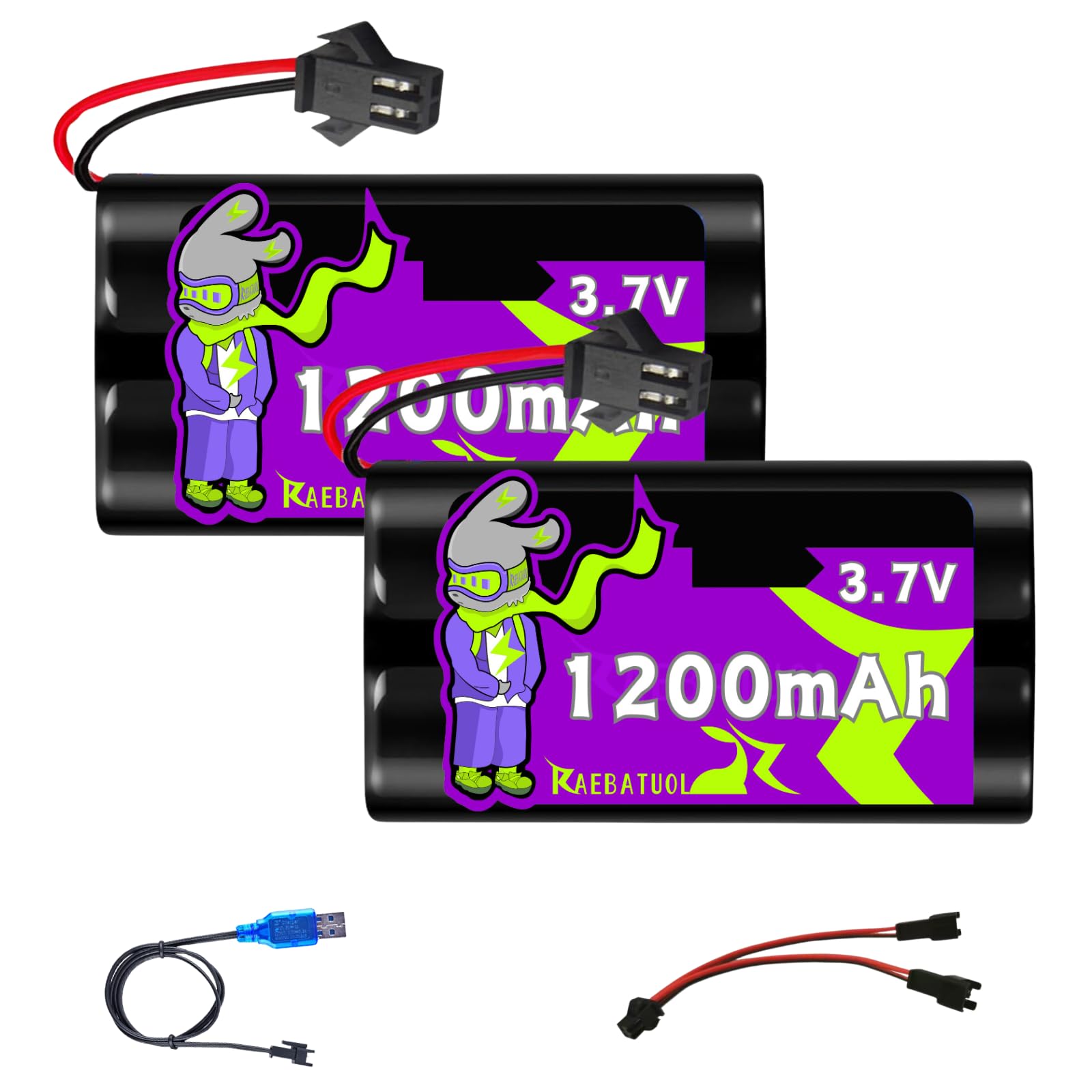 Photo 1 of 3.7V 1200mAh Li-ion Battery with SM2P Plug,Rechargeable Fit for RC Boat,Remote Control Trucks 813A?9962 8837 RC Toy 1/22 Scale EpochAir Car Engineering Vehicle Truck with Charger