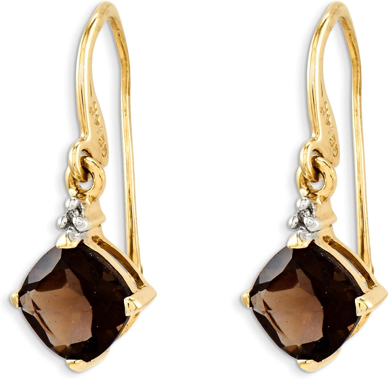 14k Smoky Quartz & Diamond Dangle Earrings in 14k Yellow