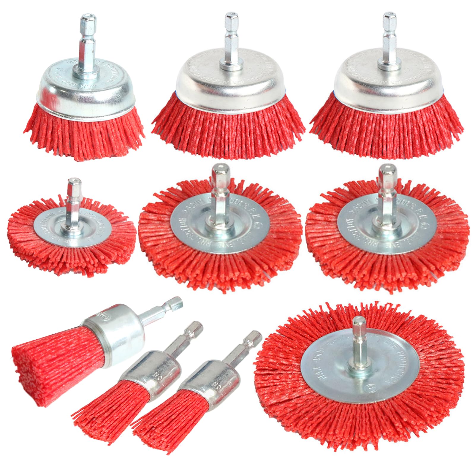 Photo 1 of 10 Pack Nylon Filament Abrasive Wire Brush Wheel & Cup Brush Set with 1/4 Inch Hex Shank, Nylon Drill Brush Set for Rust Corrosion Paint Removal