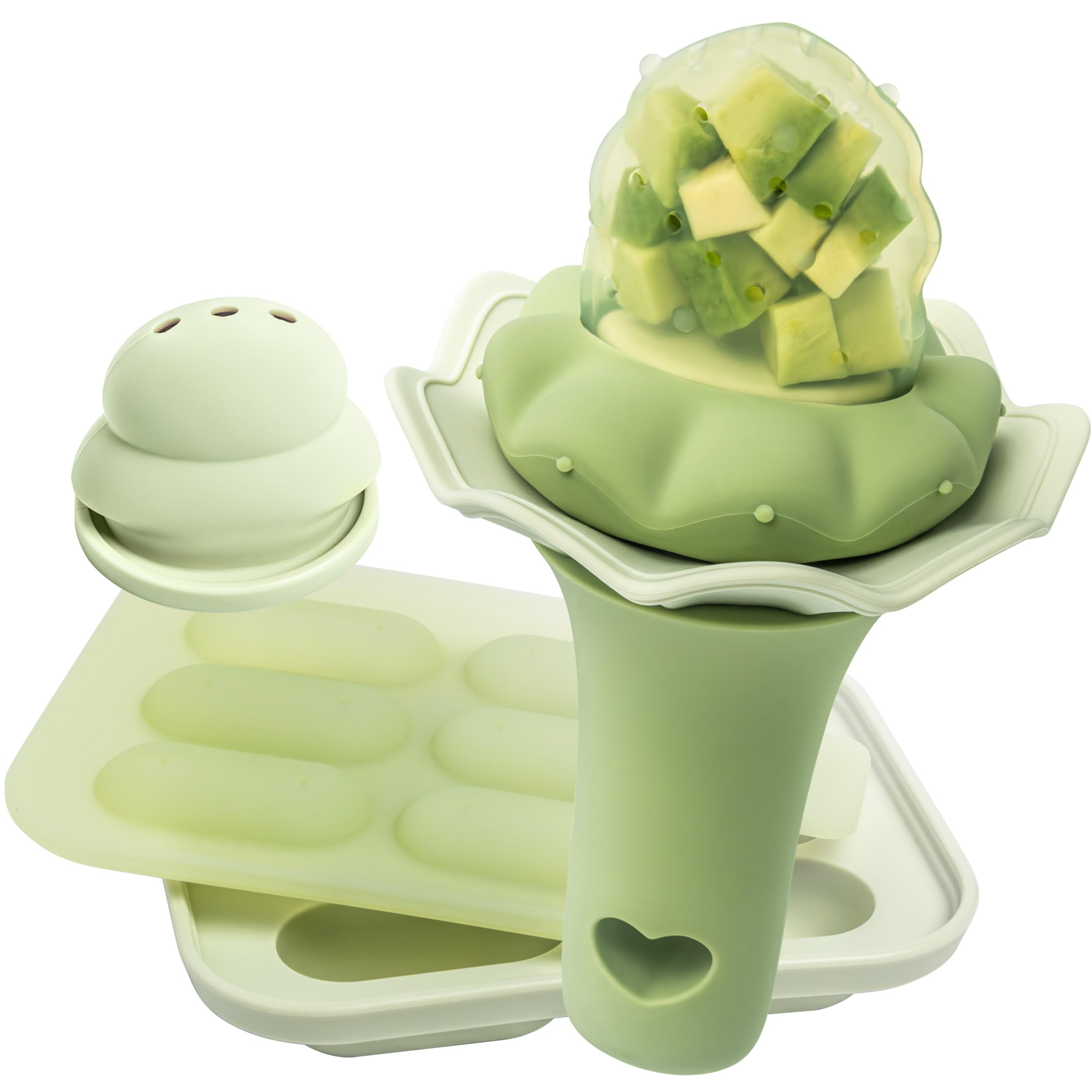 Photo 1 of Moonkie Baby Fruit Feeder with Freezer Tray, BPA Free Silicone Food Feeder for Infant Self Feeding, Breastmilk Popsicle Molds, Mesh Feeder with Two Pouches, Baby Shower Gifts 4 Months+, 1 Pack