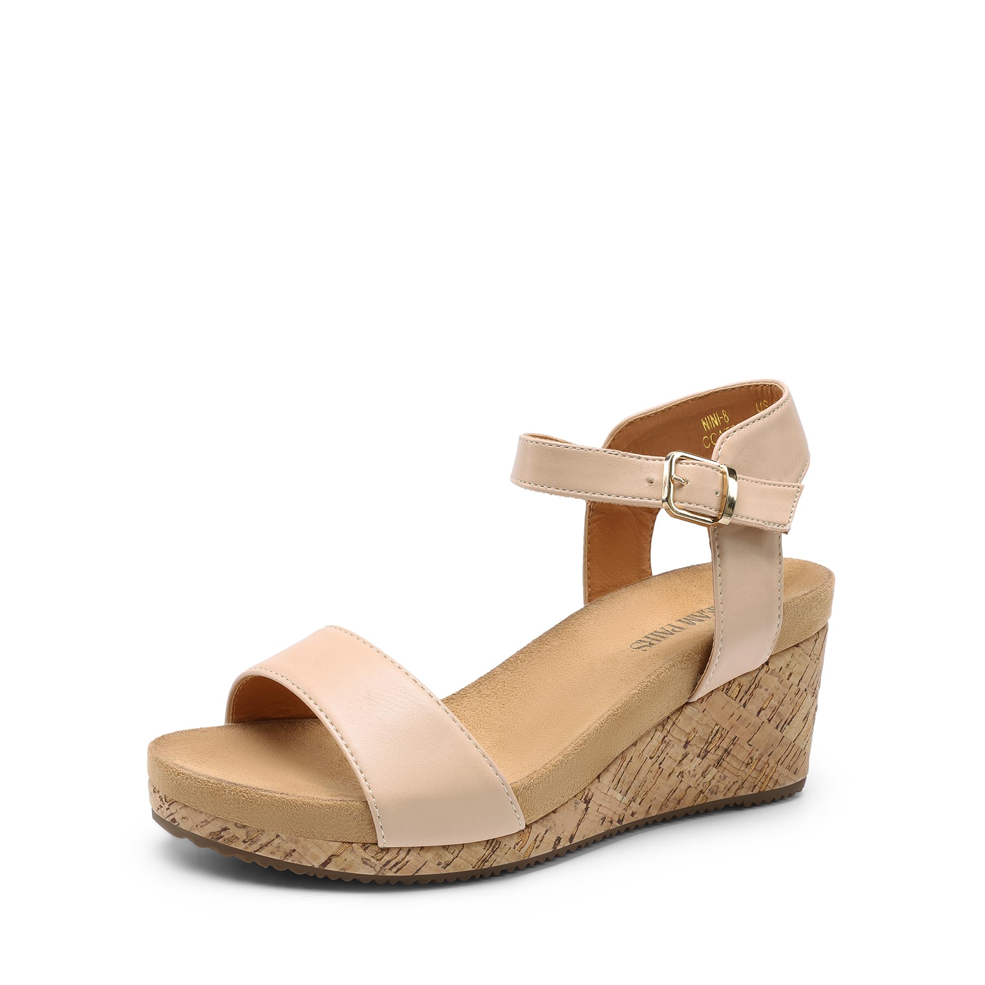 Photo 1 of DREAM PAIRS Women's Open Toe Buckle Ankle Strap Platform Wedge Sandals Women 2025,Size 11,Nude/Pu,NINI-8
