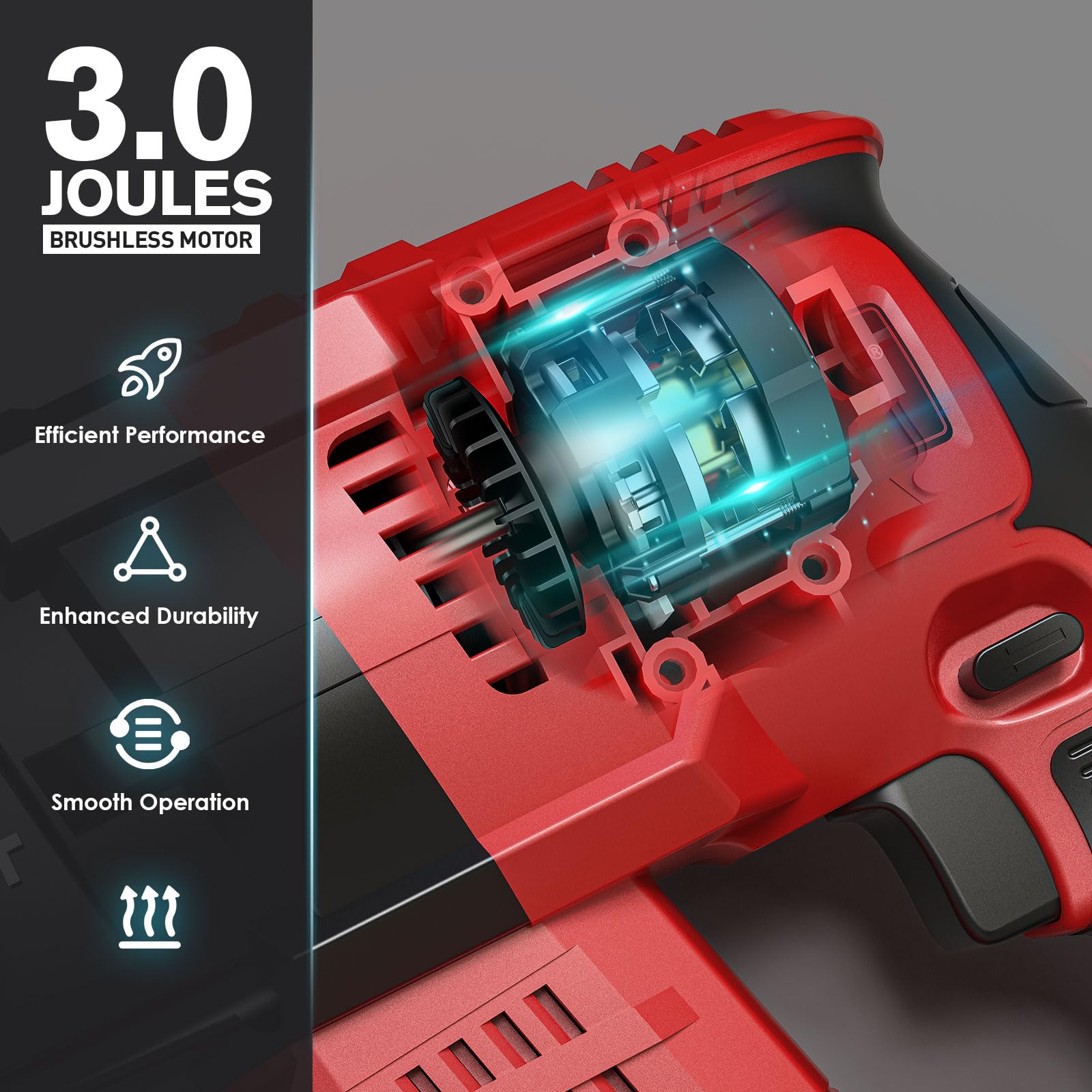 Cordless Rotary Hammer Drill for Milwaukee 18V Battery, Brushless SDS-Plus Hammer Drill with Safety Clutch for Concrete/Masonry, 1500 RPM, 4 Modes with 360°Auxiliary Handle, Including 4 Drill Bits