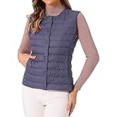 Allegra K Women's Puffer Vest Sleeveless Lightweight Button Up Quilted Round Neck Jacket Coat