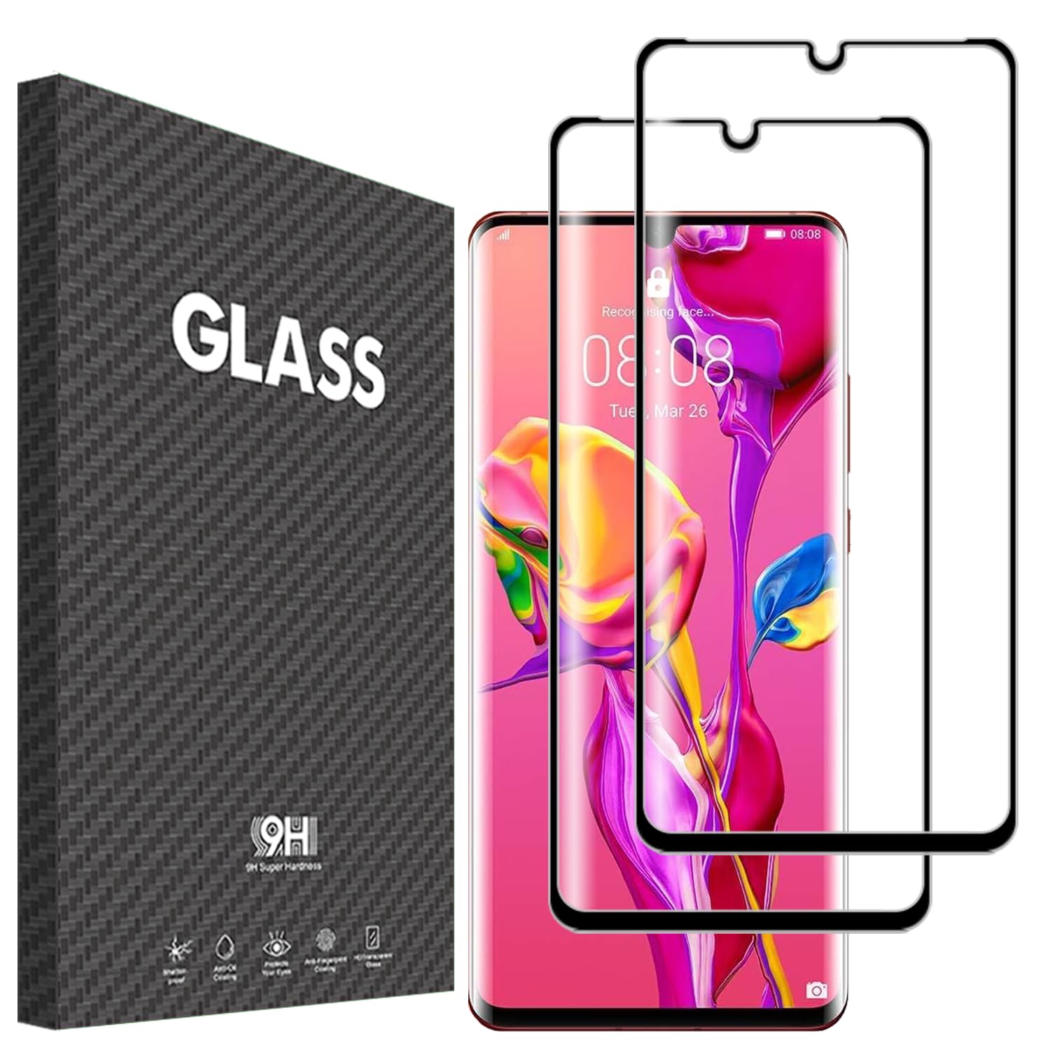 Vsjnk Screen Protector for Huawei P30 Pro with 2 Pieces Tempered Glass 9H Hardness Tempered Glass, Anti-Scratch, Anti-Bubble, HD Screen Protector, Compatible with Huawei P30 Pro