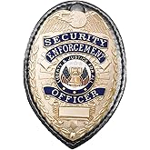 RYNO GEAR SECURITY Badge, Enameled & Plated, Pin Catch Design, 2-1/4 x 3-1/8", Nickel-Brass SHIELD BADGE (1, Brass - Leather)