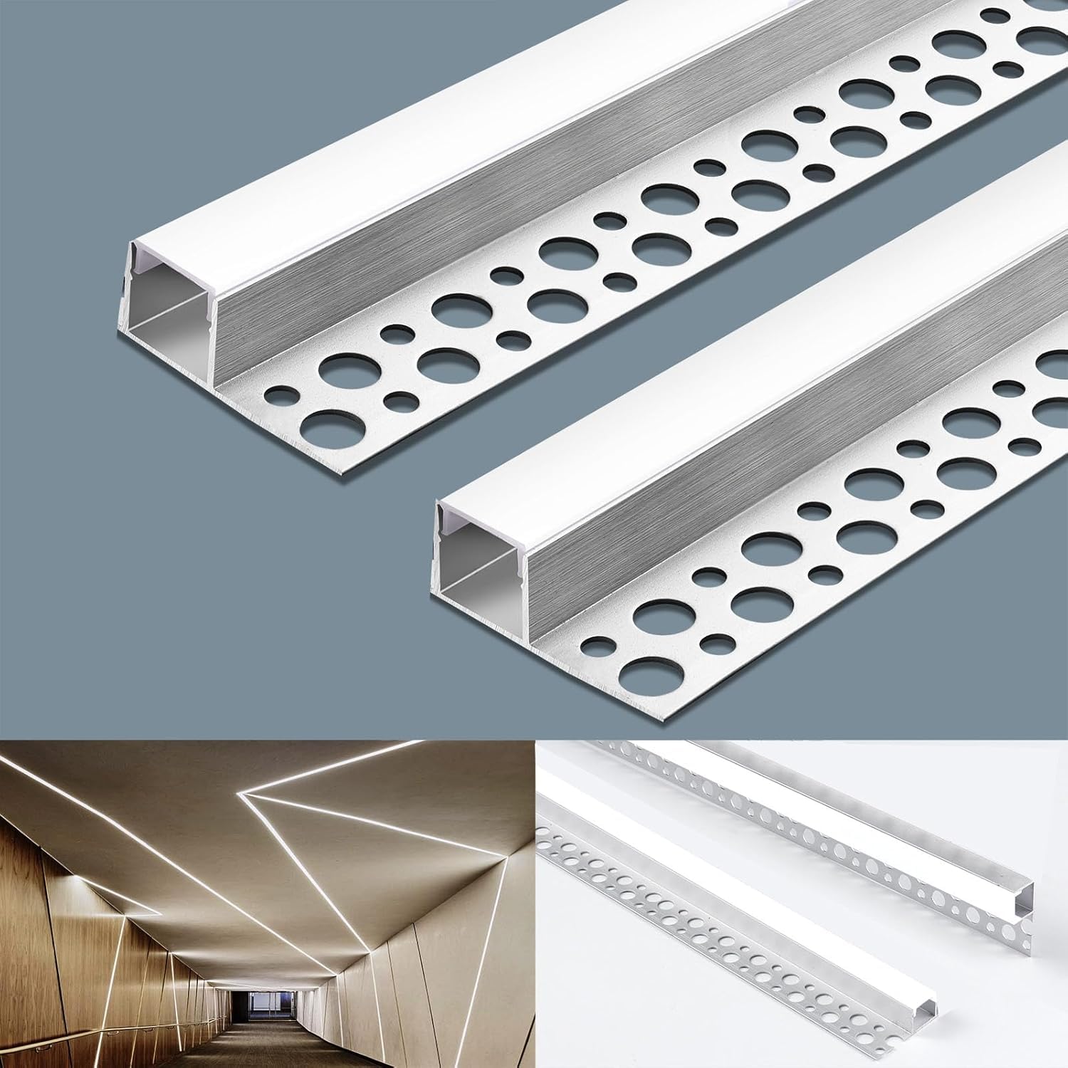 Photo 1 of 10 Pack Plaster-in LED Channel 6.6FT Recessed Drywall Aluminum Lighting Track,Trimless Strip Profile for Wall and Ceiling with Milky Diffuser