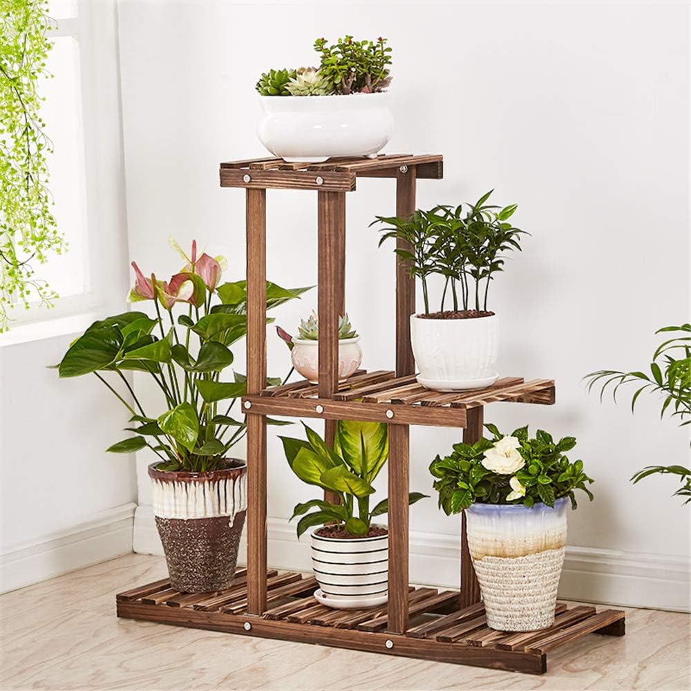 NNDQ Multi Tier Wood Flower Rack Plant Stand, Wood Shelves, Bonsai Display Shelf, for Indoor, Outdoor, Yard, Garden Patio Balcony