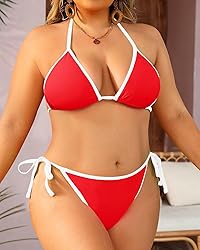Tempt Me Women Red Plus Size Triangle Bikini Sets