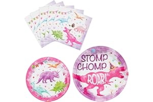 WERNNSAI Watercolor Dinosaur Party Plates and Napkins - 48PCS Dinosaur Party Supplies Tableware Kit for Girls Kids Birthday B