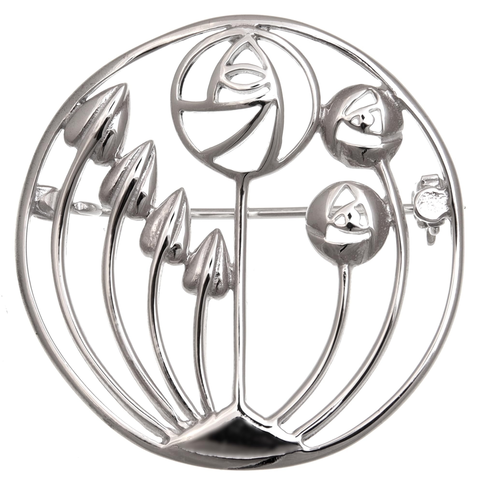Alexander Castle 925 Sterling Silver Charles Rennie Mackintosh Brooch for Women - Silver Brooch Pin with Jewellery Gift Box - 36mm