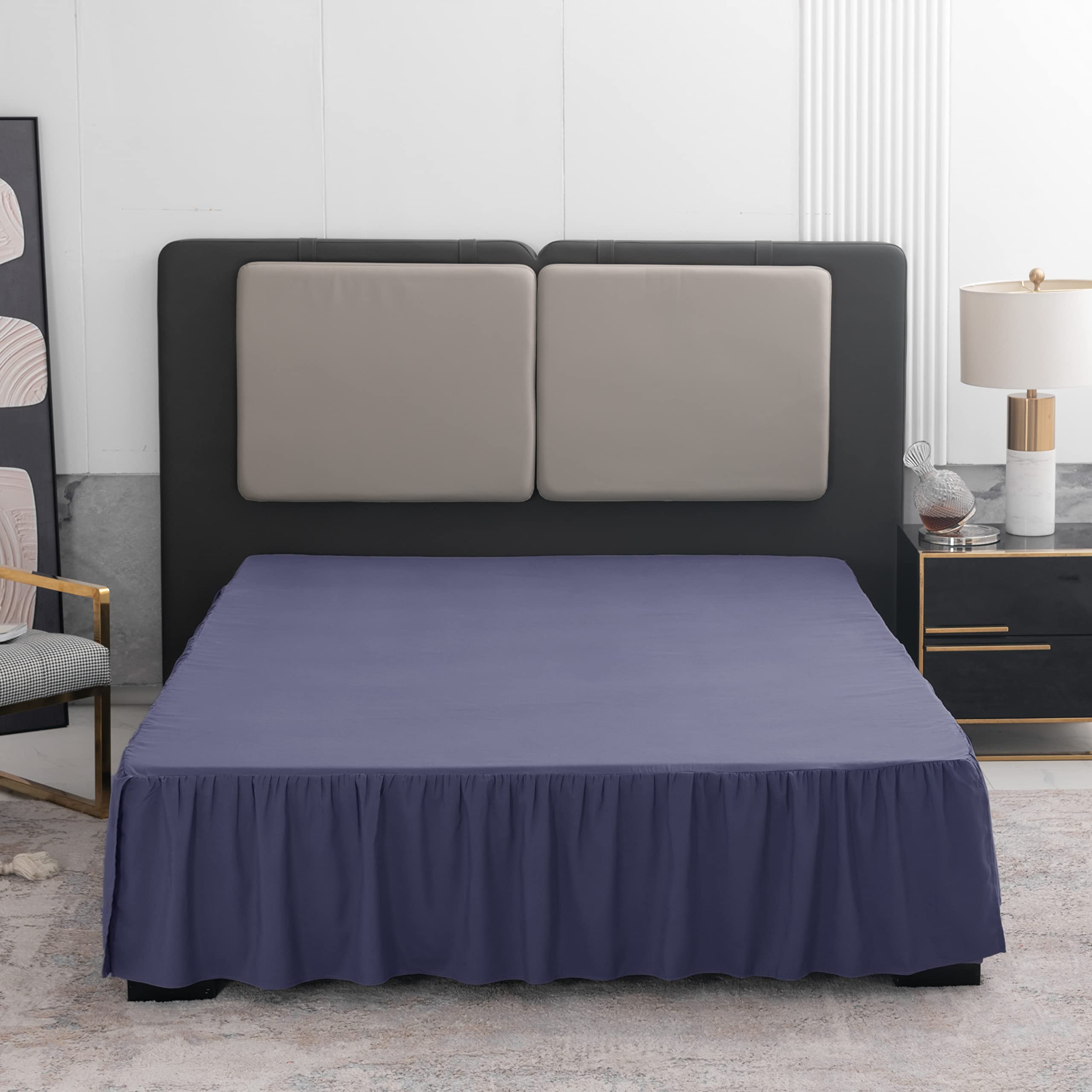 Photo 1 of TSUTOMI Bed Skirt Queen Size Ruffled Bed Skirt with Split Corners, 14 Inch Drop Dust Ruffle Bed Skirts with Platform, Gathered Style, 100% Microfiber, Navy Blue