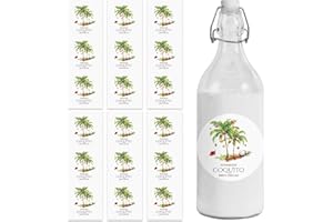 Fulmoon 100 Pcs Coquito Labels for Bottles 2.3" Coquito Bottle Sticker Labels with Graphic of Coconut Palm Tree for Puerto Rico Home Holiday Christmas New Year Party Supply(Round)