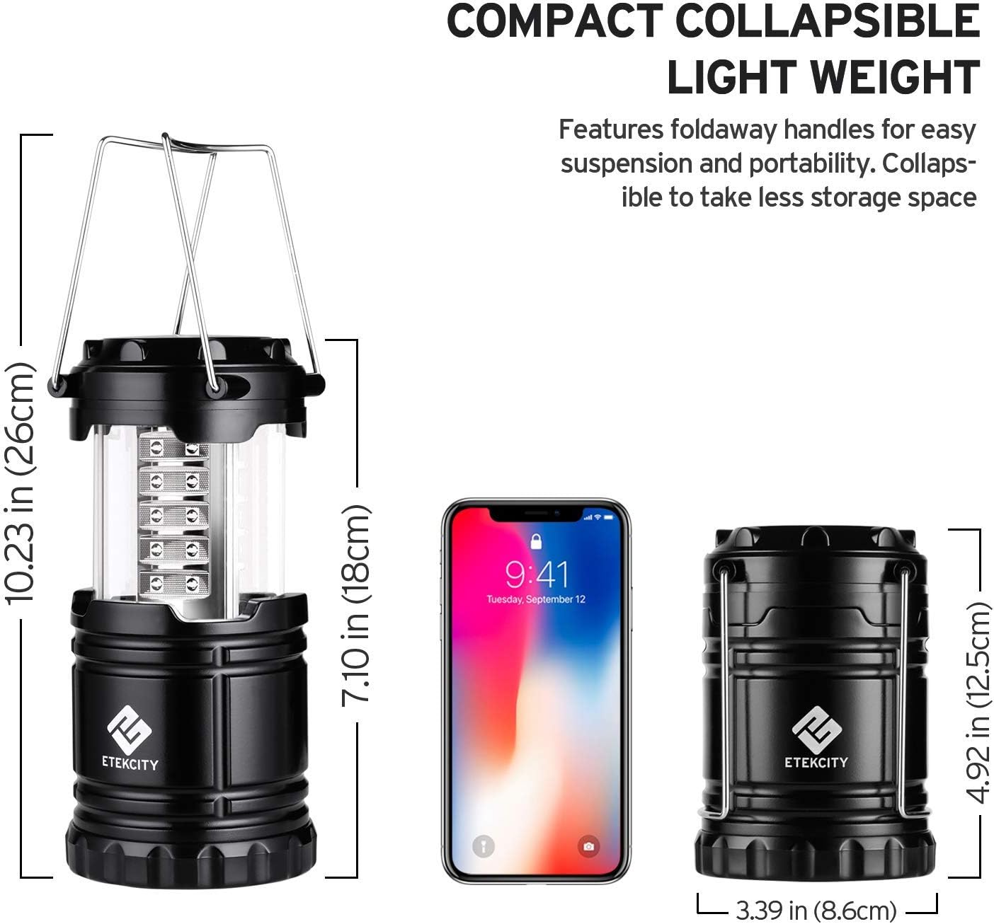 Etekcity Lantern LED Camping Lanterns, Battery Powered Camping Lights, Outdoor Flashlight, Suitable for Camping, Hiking, Survival Kits for Emergency, Power Failure, Hurricane (Batteries Included): Sports & Outdoors