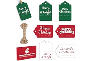 RICCIOOFY Christmas Gift Tags - 60 PCS Gift Tags for Christmas Presents with String | Xmas Ornaments Labels for Wrapping Paper Tissue Paper | Christmas Tree Decorations Name Tag Stickers for Gift Bags