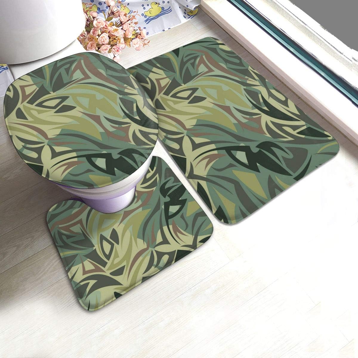 Amazon Com Yunshm Seamless Camouflage Pattern Khaki Texture Bathroom Rugs Carpet Mats U Shaped Toilet 3 Piece Bath Mat Set Non Slip For Indoor Contour Rug Customized Home Kitchen