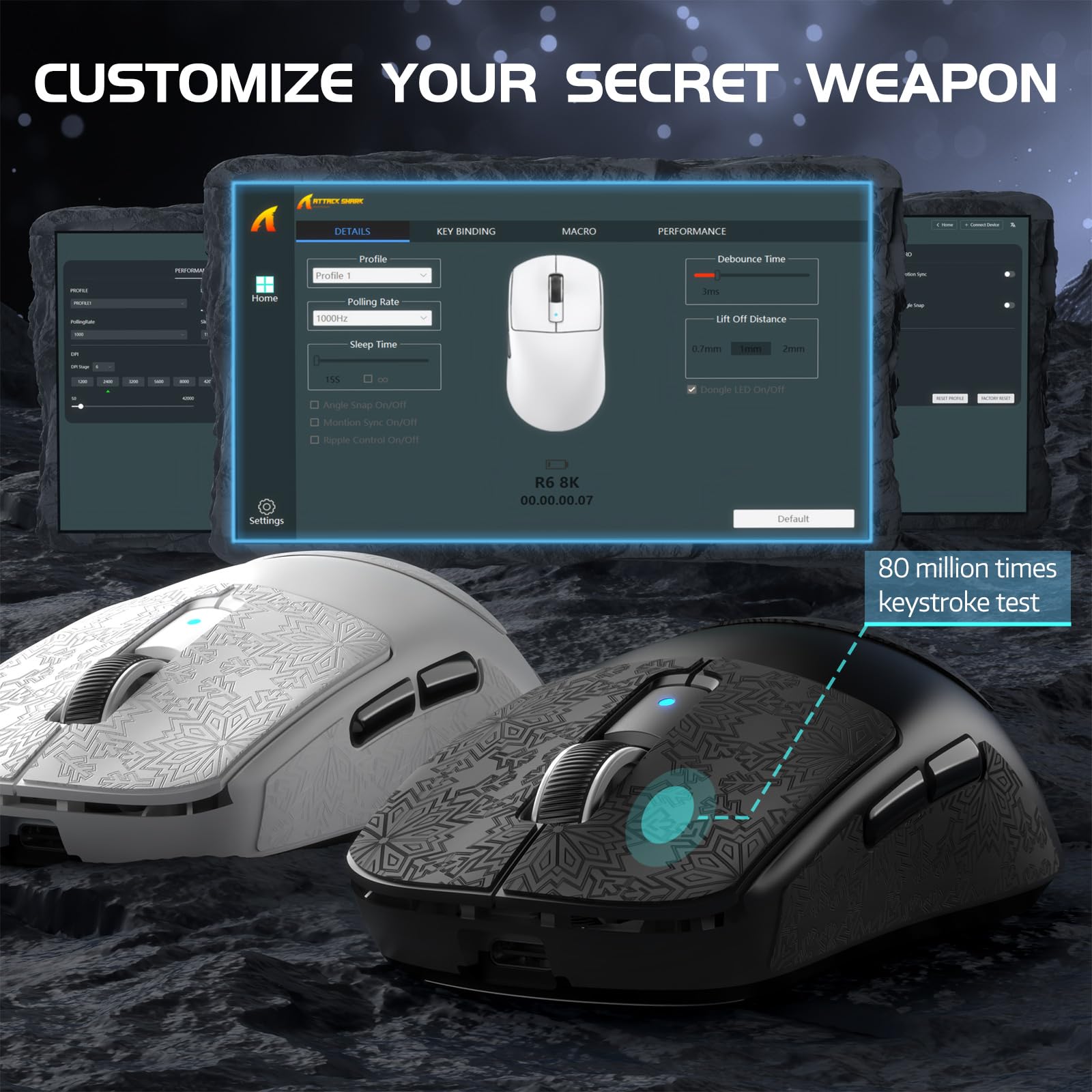 ATTACK SHARK R6 Lightweight Wireless Gaming Mouse,PAW 3950Max Sensor Computer Mouse with Nordic 52480,8KHz Polling,42K DPl,OMRON Optaicl Switch,USB-C Charging,7 Programmable Buttons(Black & Sticker)