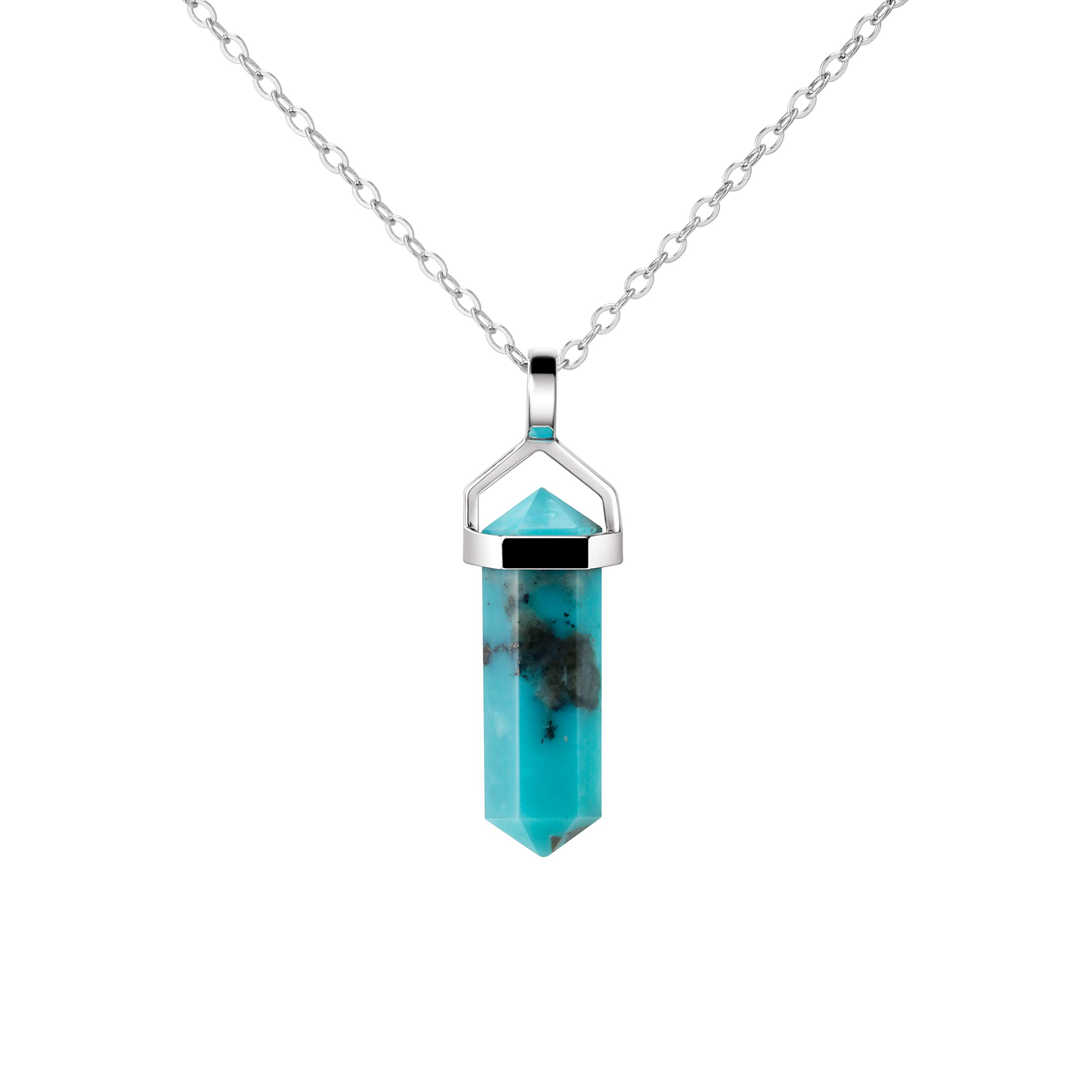 Franki Baker Kingman Blue Arizona Turquoise Double Point Pendant Necklace on 925 Sterling Silver Chain. Length: 50cm