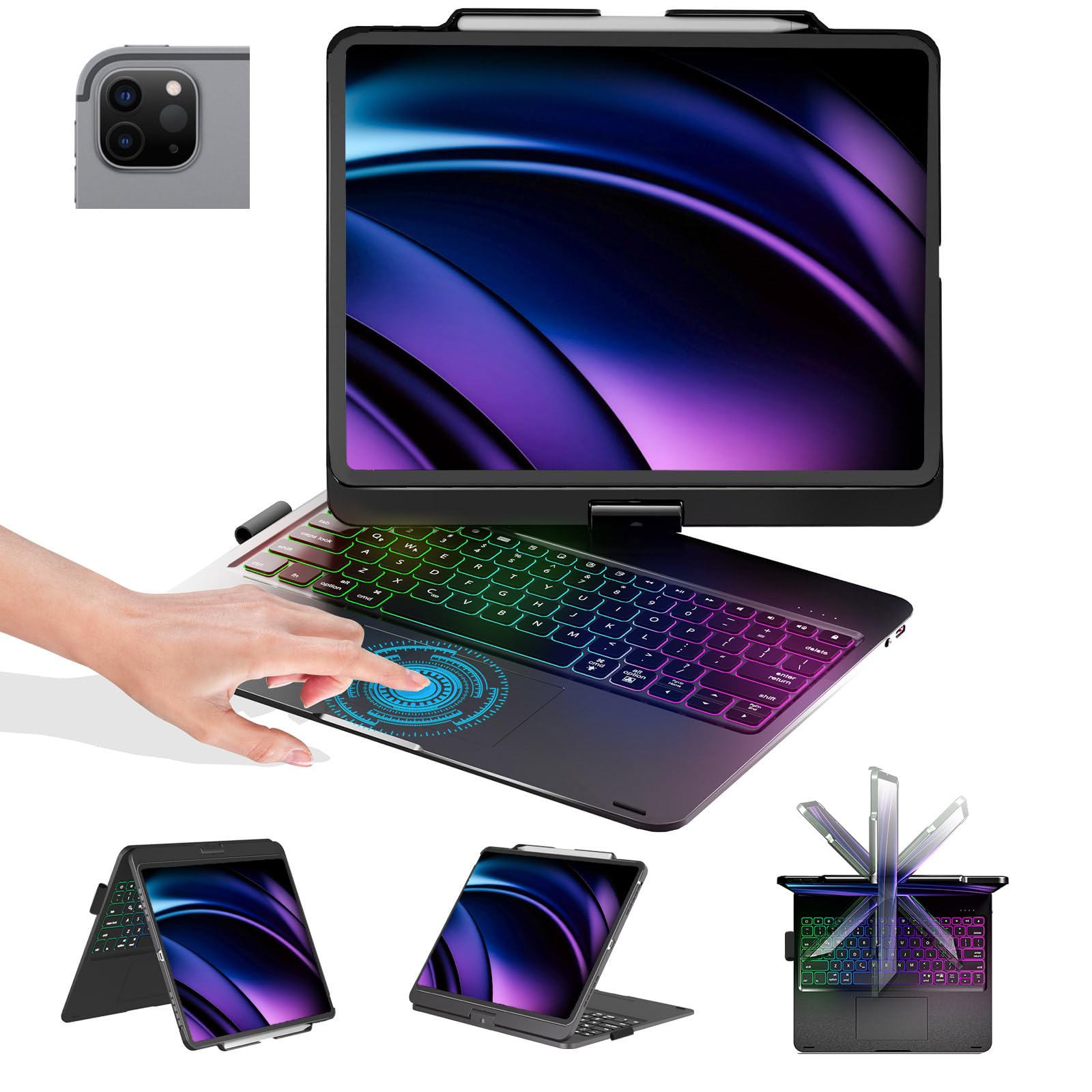 Photo 1 of BABG Keyboard Case for iPad Air 13 inch(M3/M2)&iPad Pro 13, iPad Pro 12.9(6th/5th /4th/3rd Gen) Case with Keyboard,360° Rotatable,Toupad,Backlits,Pencil Charging-Black