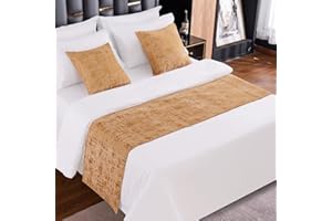 AMBERIS Bed Runner Gold, Chenille Soft No Fading Modern Bed Scarf
