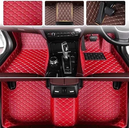 Amazon カーマット フロアマット 適用 Bmw M3 E90 E93 4ドア 09 13対応 右ハンドル車専用 レザー製 ドレスアップカーマット フルカバー 防水 汚れ防止 滑り止めセット レッド シートクッション 車 バイク