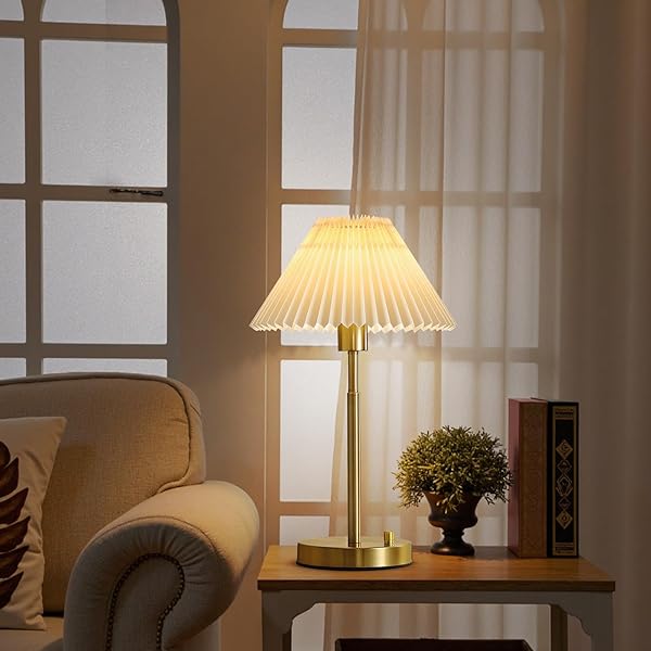 RUIYEY BEDSIDE TABLE LAMP SET OF 2: DIMMABLE NIGHTSTAND BEDSIDE LAMPS WITH USB A AND C PORTS, MODERN METAL AND PLEATED FABRIC SHADE GOLD DESK LAMP FOR HOME OFFICE BEDROOM LIVING ROOM READING