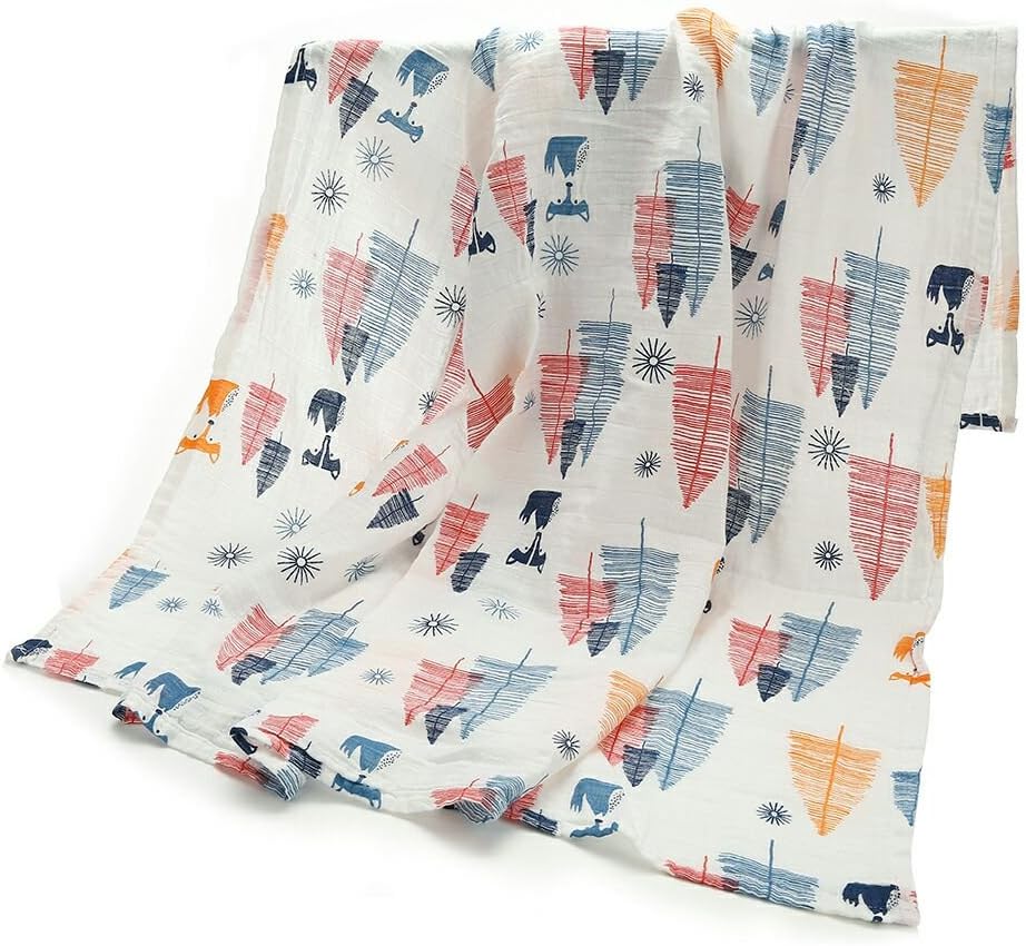 Baby Blanket Muslin Swaddle Blankets Pack , Soft Cotton Breathable Wrap for Boys and Girls , Large 47x47, White , Double Layer Lightweight Receiving Blanket for Crib , Stroller , Travel , Outdoor .