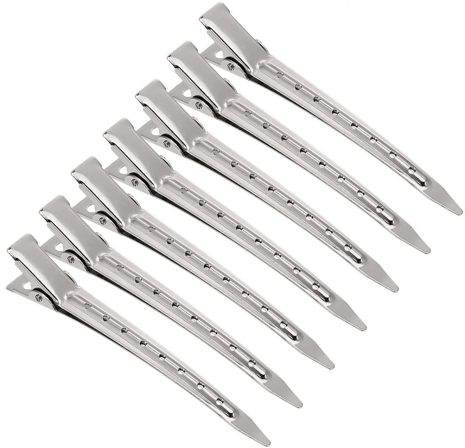 FLZONE Silver Metal Duckbill Hair Clips, Alligator Hair Clips Sectioning Clips with Holes Ideal for Salon and Other Hair Accessories.(12Pcs)