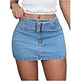 MakeMeChic Women's Denim Skirt Low Waist Stretchy Bodycon Belted Y2k Jean Mini Skirts