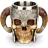 Stainless Steel Skull Mug Viking Drinking Cup Skeleton Resin Beer Stein Tankard Coffee Mug Tea Cup Halloween Bar Drinkware Gift