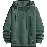 RUIZEHONG Fleece Hoodies for Men High Neck Sweatshirts Casual Loose Fit Lightweight Techwear Pullover Fall Winter