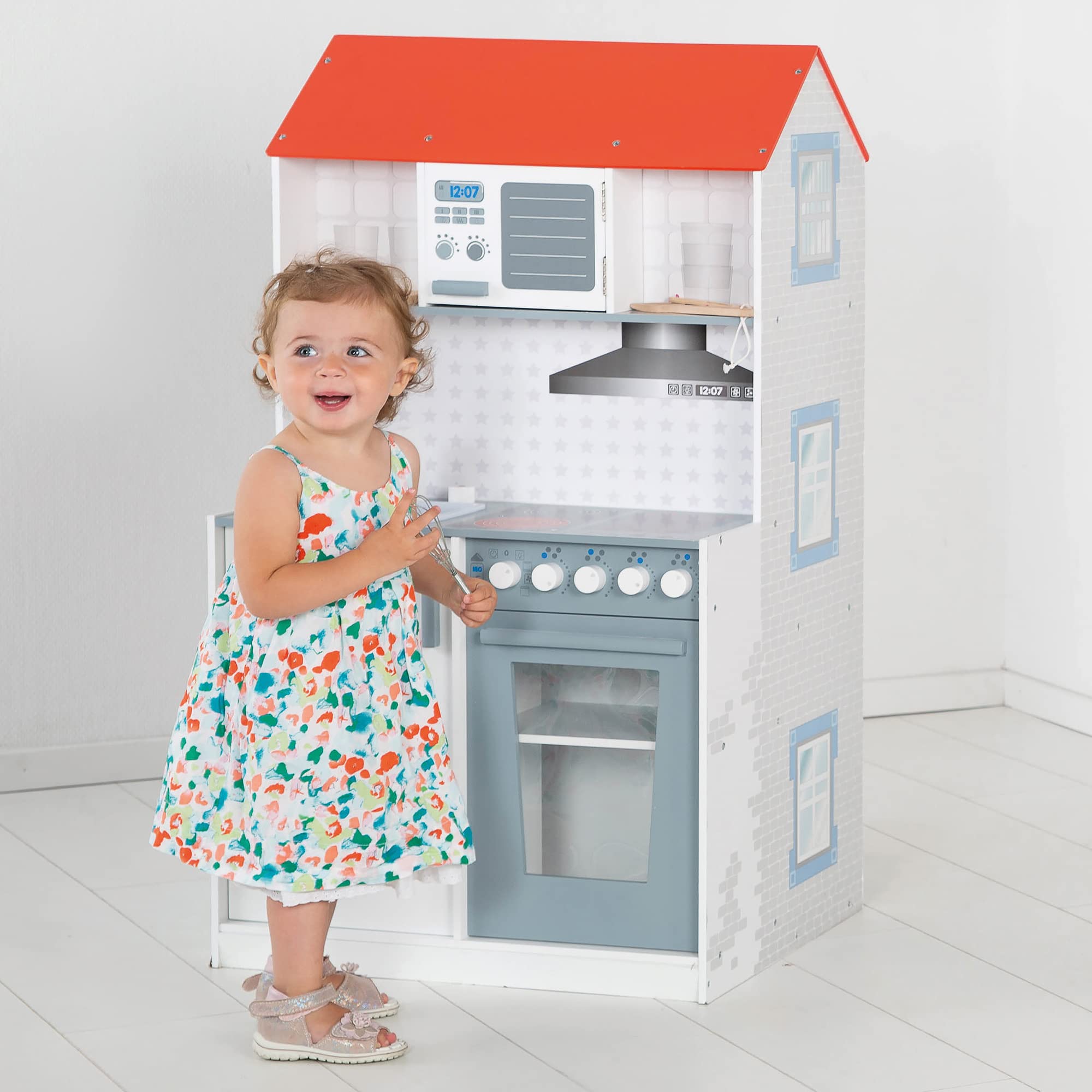roba 2in1 Reversible Dollhouse and Children's Kitchen, Large Playhouse for Boys and Play Kitchen in one