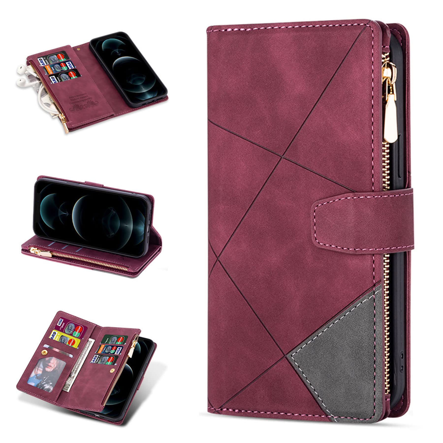 ZCDAYE Case for iPhone 14 Pro Max, iPhone 14 Pro Max(6.7 inches) Wallet Phone Case, Indentation Texture Flip Leather Phone Case for iPhone 14 Pro Max(6.7 inches) - Red