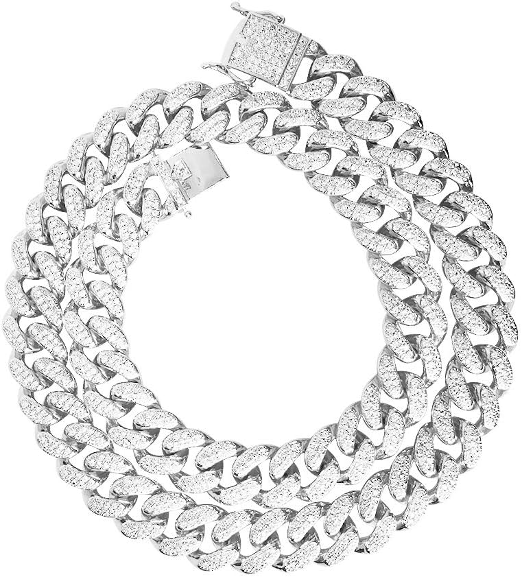 FW Jewelry Men Women Bling Bling Iced Out Cubic Zirconia Diamond Silver Gold 14mm Miami Cuban Link Chains Hip Hop Necklaces 16" 18" 20" 24"