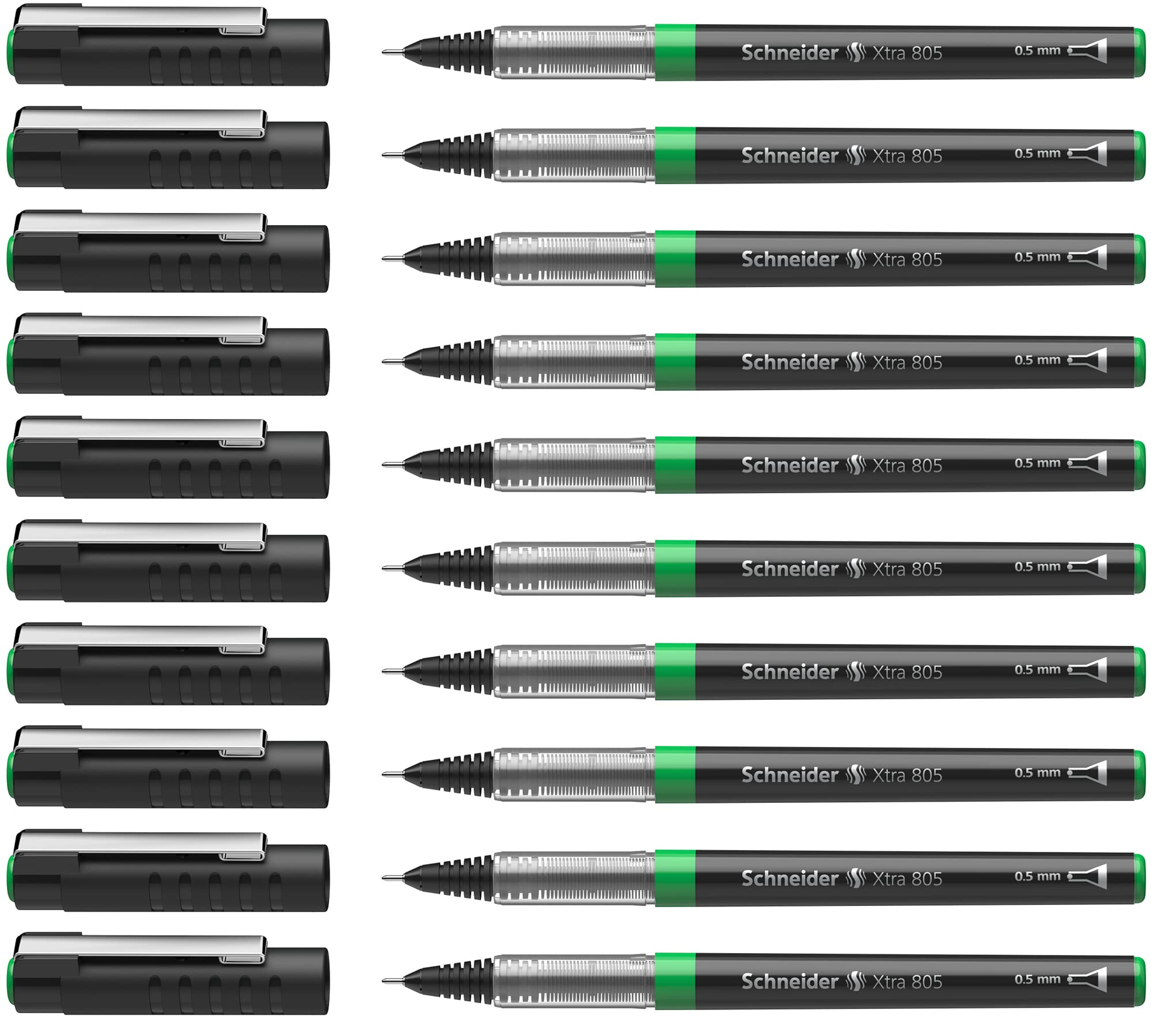 Schneider Xtra 805 Rollerball Pen with Stainless Steel Conical Tip 0.5 mm Green Pack of 10