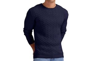 Askdeer Men's Cable Knit Pullover Sweater Classic Crewneck Sweater Soft Casual Sweaters with Ribbing Edge